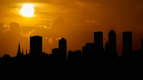 Tulsa Downtown Skyline,Time Lapse at Sunset with Red Sun and Fiery Sky, Oklahoma Stock Footage 201365908