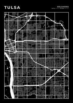 Tulsa Map Wall Art Frame, Cartography Map Print, City Layout Map Stock Illustration