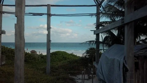 Tulum beach aerial fly through - Mexico Video stock 119297811