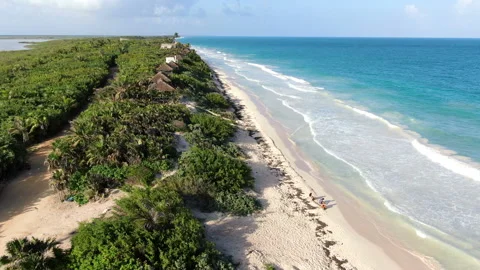 Tulum beach Rivera Maya aerial drone Stock Footage 118684854