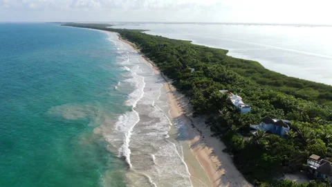 Tulum beach Rivera Maya aerial drone Stock Footage 118684960