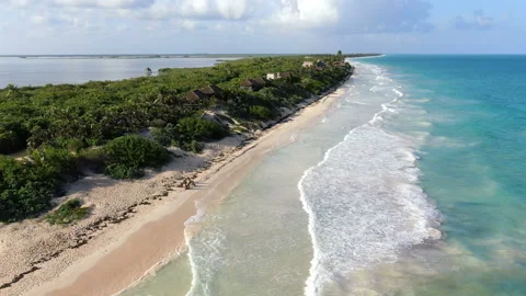 Tulum beach Rivera Maya aerial drone Stock Footage 118684967