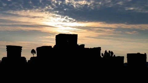 Tulum Maya ruins, Time Lapse at Sunrise with Colorful Clouds, Mexico Stock Footage 155557962
