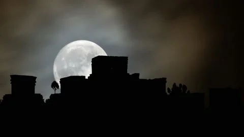Tulum Maya Ruins: Time Lapse by Night with Full Moon, Mexico Stock Footage 156204911