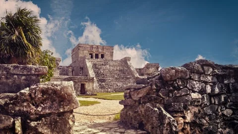 Tulum mayan ruins with clouds moving timelapse Stock Footage 337299703