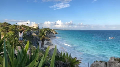 Tulum Mexico Beach Tracking Shot Video stock 90012325