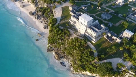 Tulum mexico temples beach shore Stock Footage 98677217