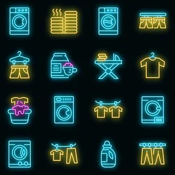 Tumble dryer icons set vector neon Stockillustratie