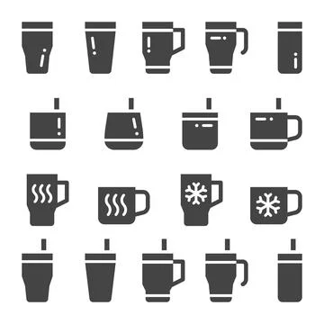 Tumbler solid icon set Stock Illustration