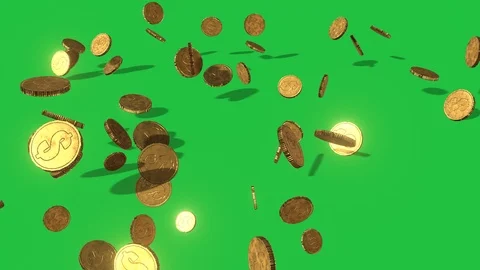 Tumbling Coins on Green Background:  Looping + Matte Stock Footage 98957623