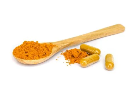 Tumeric capsule. 스톡 사진