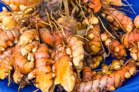 Tumeric root on display at the market Foto stock