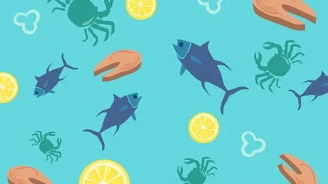 Tuna and Crab Background Stock Illustration