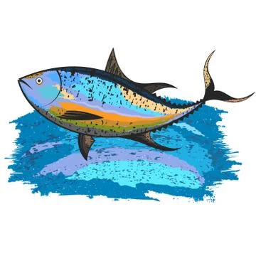 Tuna on a blue wave Stock Illustration