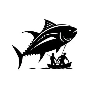 Tuna Fish and man Vector Illustration, Blackfin and Bluefin Artwork Stock Illustration
