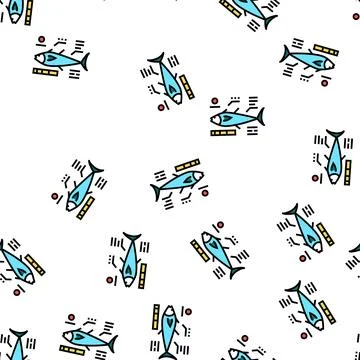 Tuna fish characteristics vector seamless pattern Stock Illustration