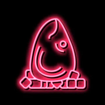 Tuna fish head with ice cubes neon glow icon illustration Stock Illustration