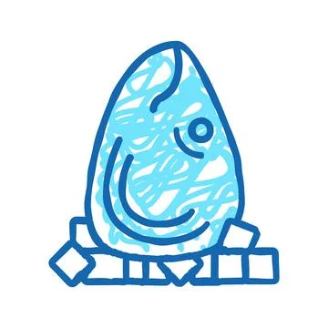 Tuna fish head with ice cubes icon doodle illustration Stock Illustration
