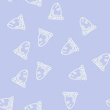 Tuna fish head with ice cubes line seamless pattern Stock Illustration