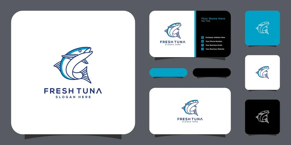 Tuna fish logo vector design and business card Stock Illustration