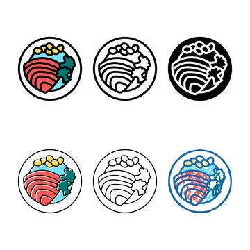 Tuna fish multistyle dish with vegetables color icon vector Illustrazione stock