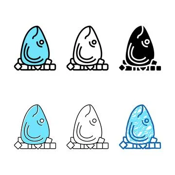 Tuna fish simplified head with ice cubes color icon vector Stock Illustration