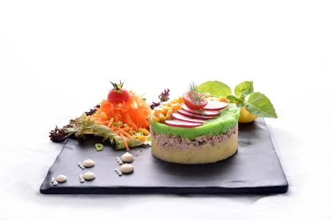 Tuna with mashed potatoes Stock Photos