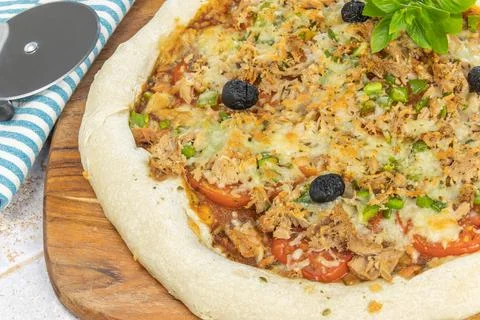 A tuna pizza close up Stock Photos