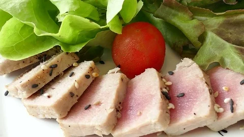 Tuna salad with fresh vegetable Stock Footage 77911059