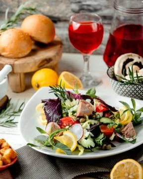 Tuna salad with vegetables on the table Stock Photos