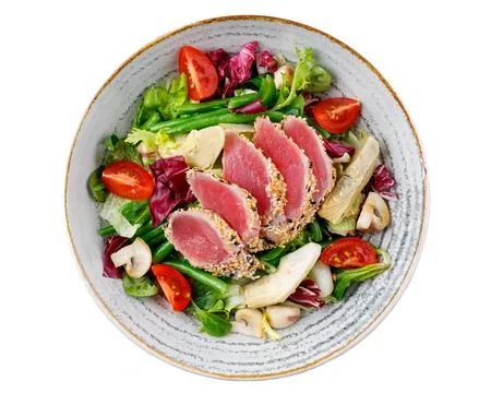 Tuna salad on a white background. isolate. for restaurant menu for delivery Stock Photos