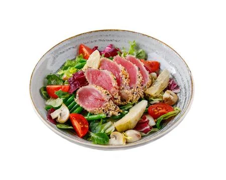 Tuna salad on a white background. isolate. for restaurant menu for delivery Stock Photos