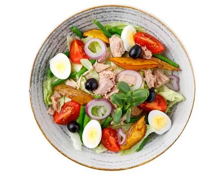 Tuna salad on a white background. isolate. for restaurant menu for delivery Stock Photos