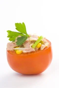 Tuna stuffed tomato celery corn soya bean Stock Photos