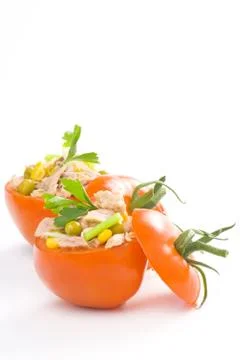 Tuna stuffed tomato celery corn soya bean Stock Photos