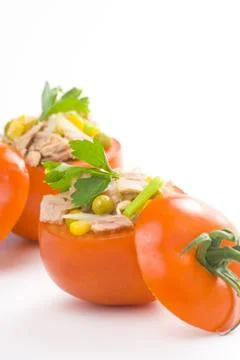 Tuna stuffed tomato celery corn soya bean Foto stock