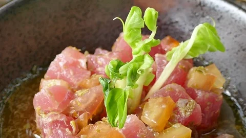 Tuna tartare with vegetable Stock Footage 81587133