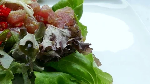 Tuna tartare with vegetable Stock Footage 82224861