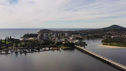 Tuncurry Forster towns on Mid North coast of Australia pacific – aerial 4k. Stock Footage 202049308