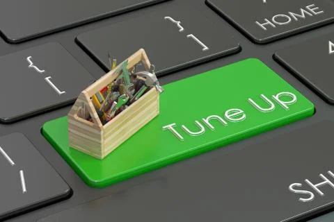 Tune up concept on keyboard, 3D rendering Stock Illustration