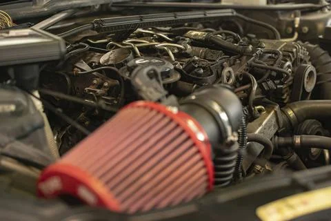  Tuned car engine detail inside a workshop during the tuning Tuned car eng... 写真素材