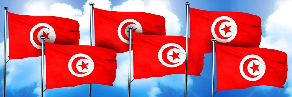 Tunesia flags, 3D rendering, on a cloud background Illustrazione stock