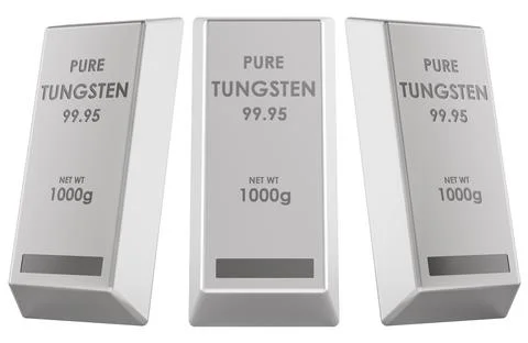 Tungsten bars, side and front views. 3D rendering Illustrazione stock