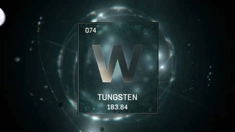 Tungsten as Element 74 of the Periodic Table 3D illustration on green background Video stock 119622162