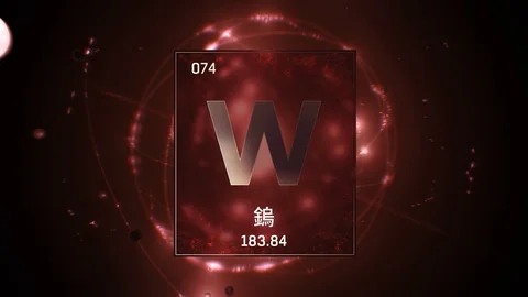 Tungsten as Element 74 of the Periodic Table 3D illustration on red background Video stock 126454623