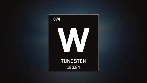 Tungsten as Element 74 of the Periodic Table 3D illustration on grey background Stock Illustration