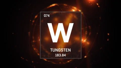 Tungsten as Element 74 of the Periodic Table 3D illustration on orange Stock Illustration