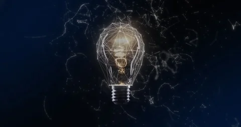 Tungsten light bulb lamp over black background with plexus effect Stock Footage 113325073