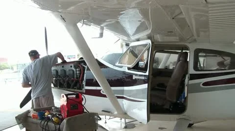Tuning up Airplane Stock Footage 12615384