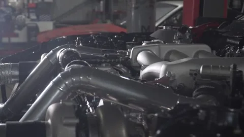 Tuning car. engine in garage. the drift car . Car service. Close-up, Stock Footage 261727593
